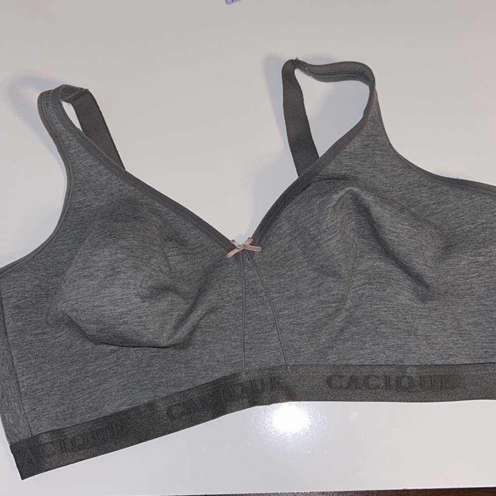 Cacique Gray Wireless Comfort Bra with Pink Bow